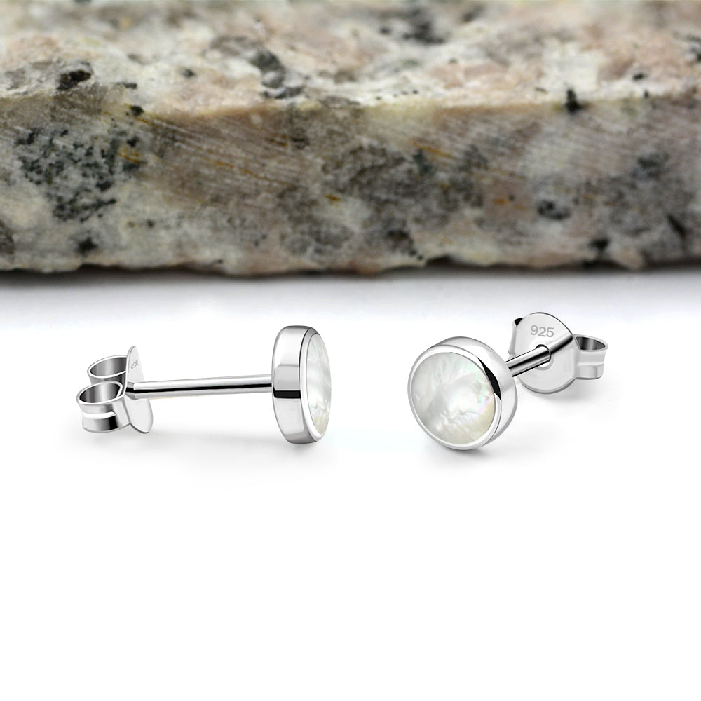 6mm | Mother of Pearl Round Sterling Silver Stud Earrings