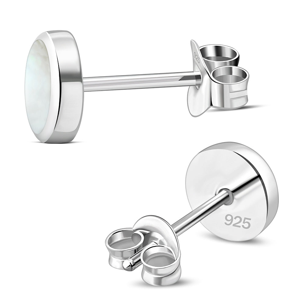 6mm | Mother of Pearl Round Sterling Silver Stud Earrings