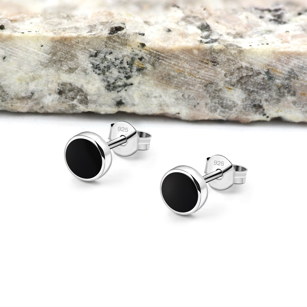 6mm | Black Onyx Round Sterling Silver Stud Earrings
