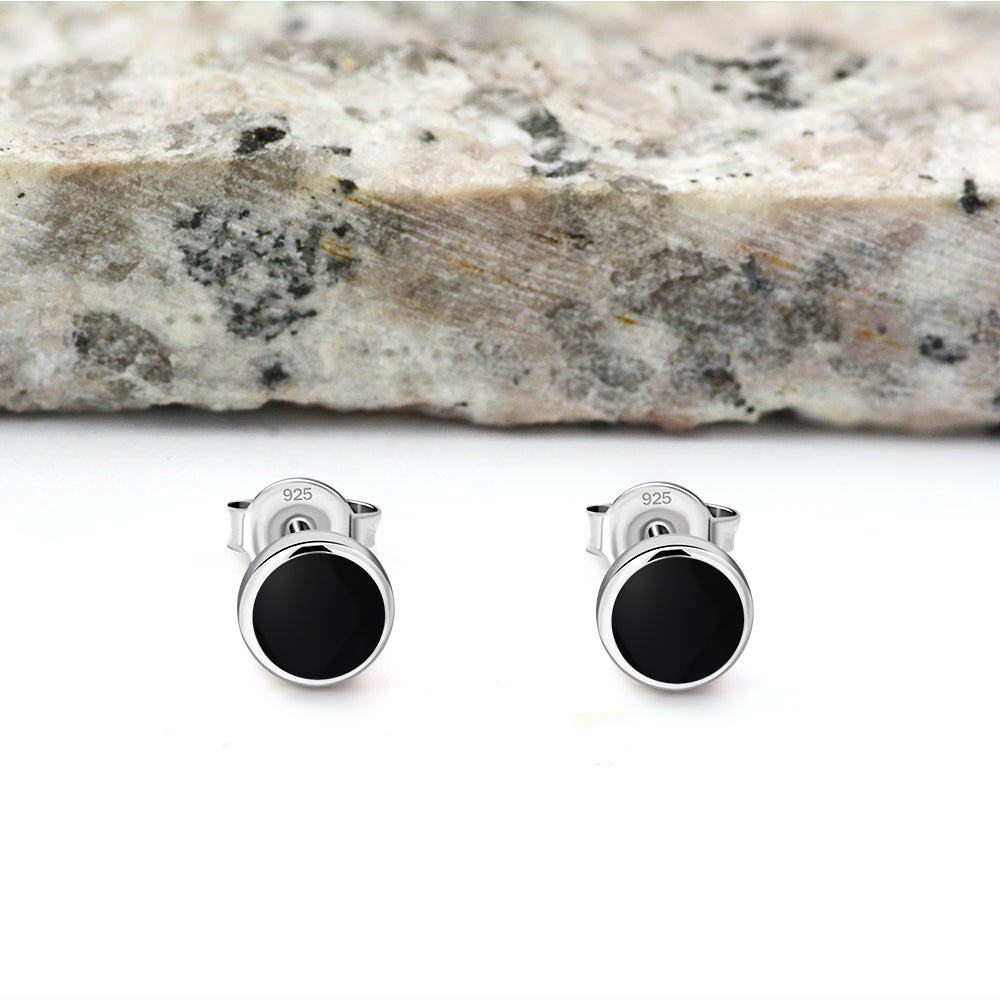 6mm | Black Onyx Round Sterling Silver Stud Earrings