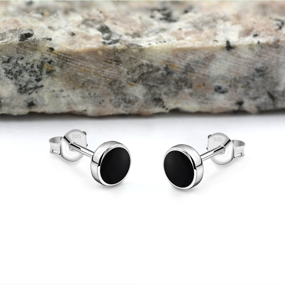 6mm | Black Onyx Round Sterling Silver Stud Earrings