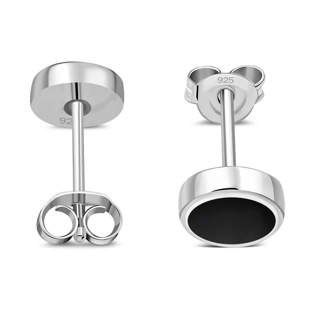 6mm | Black Onyx Round Sterling Silver Stud Earrings