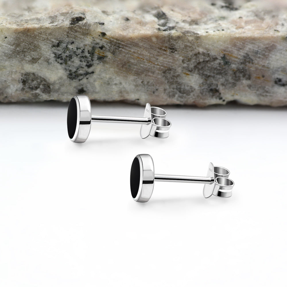 6mm | Black Onyx Round Sterling Silver Stud Earrings