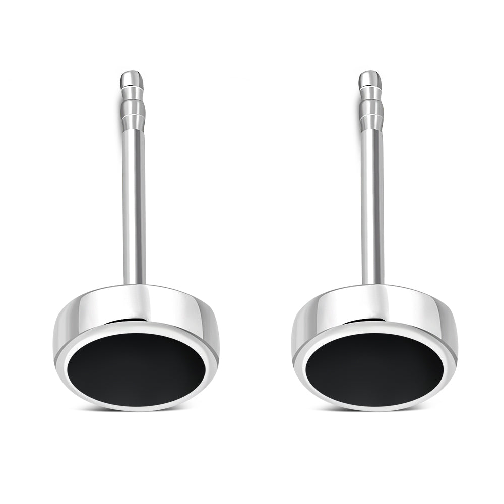6mm | Black Onyx Round Sterling Silver Stud Earrings