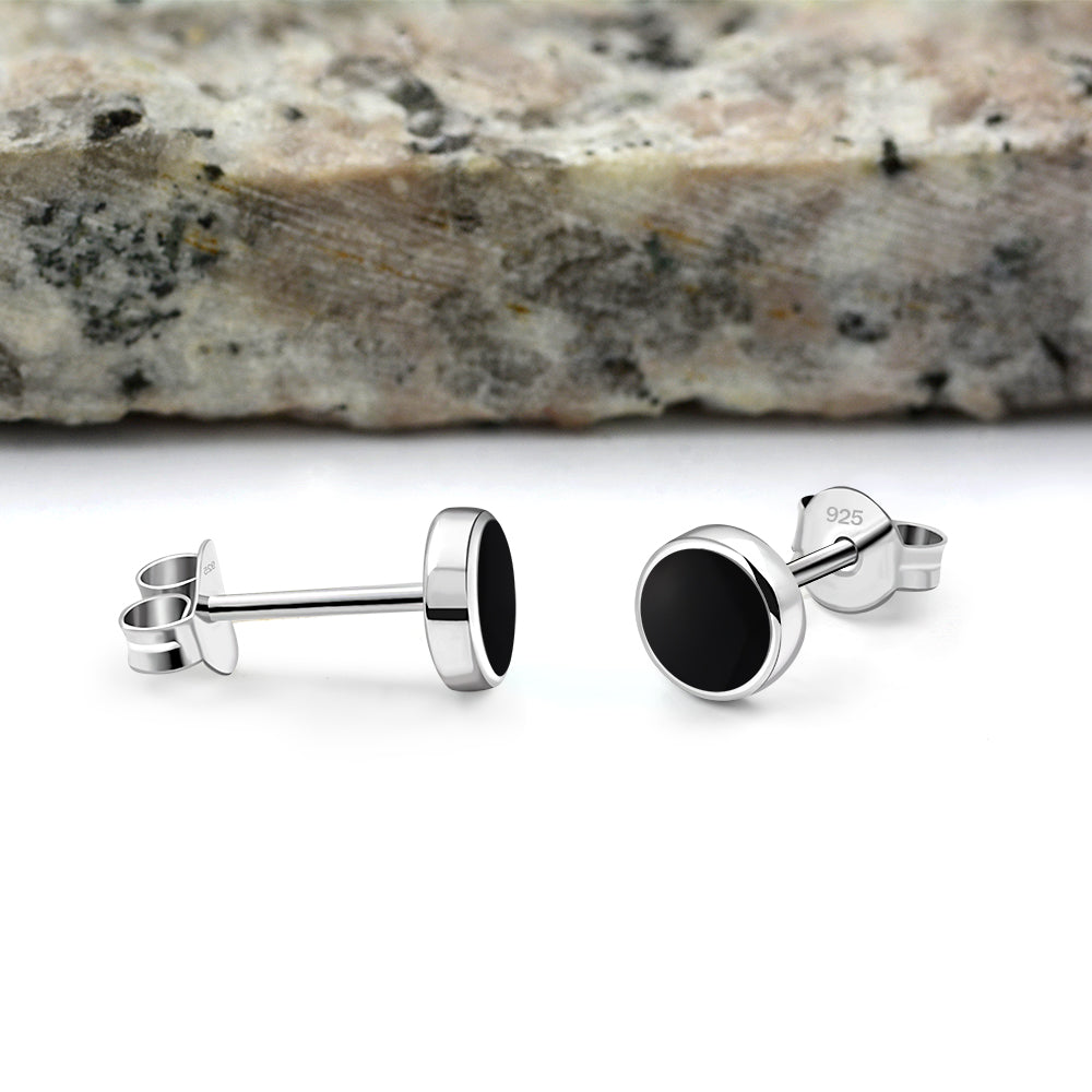 6mm | Black Onyx Round Sterling Silver Stud Earrings