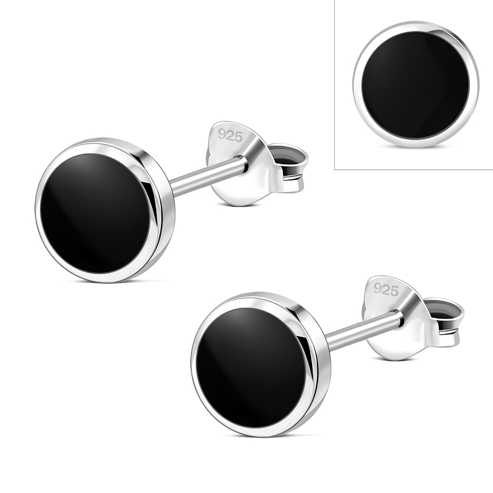 6mm | Black Onyx Round Sterling Silver Stud Earrings