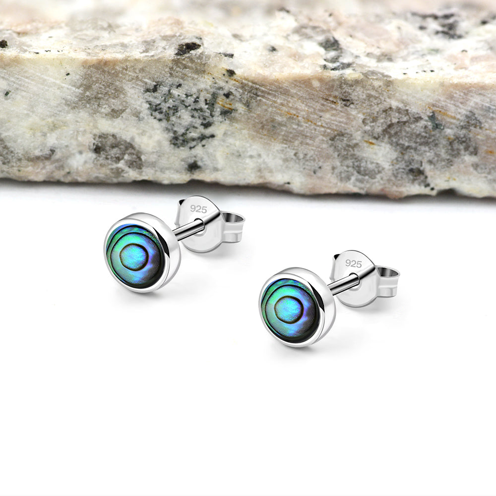 6mm | Abalone Shell Round Sterling Silver Stud Earrings