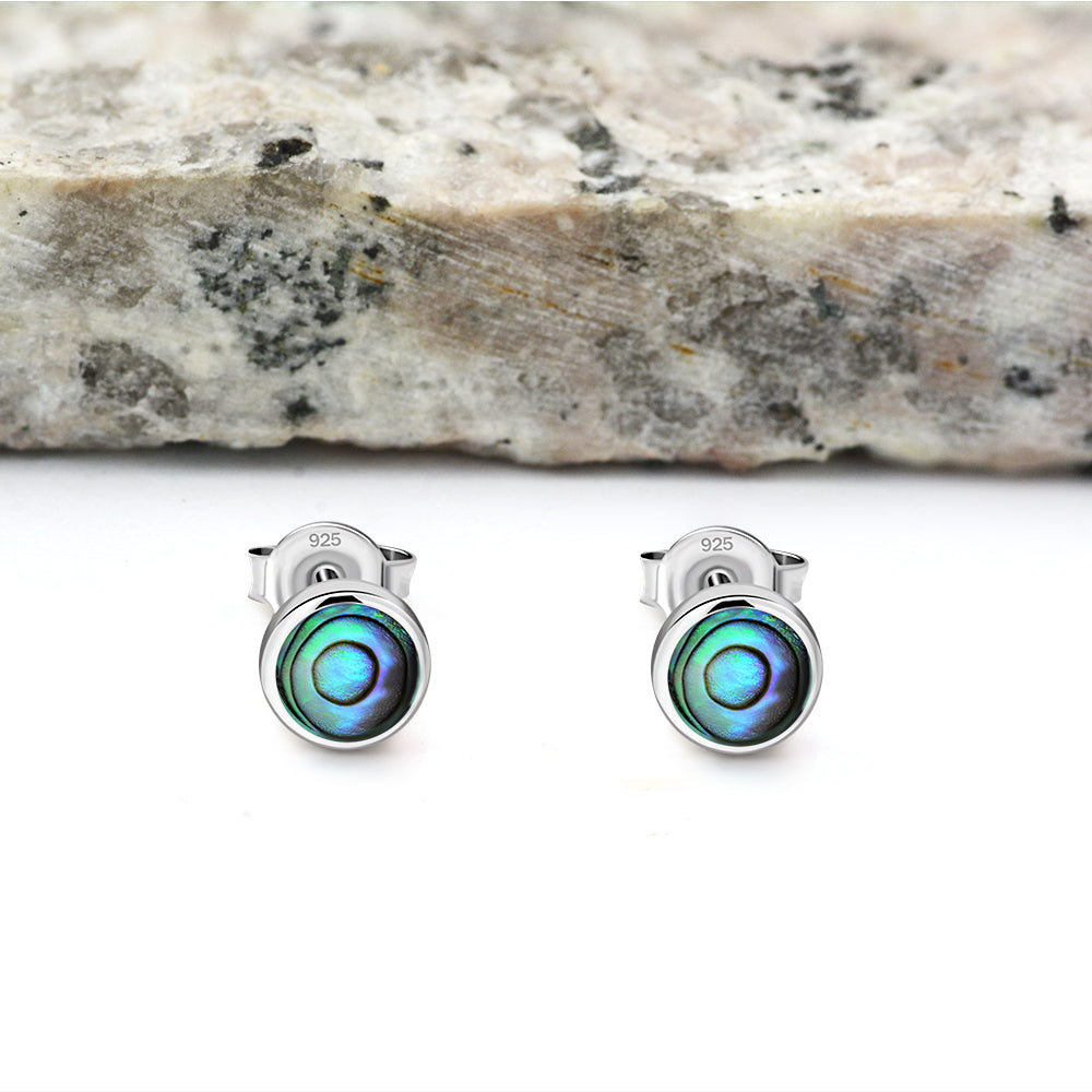 6mm | Abalone Shell Round Sterling Silver Stud Earrings