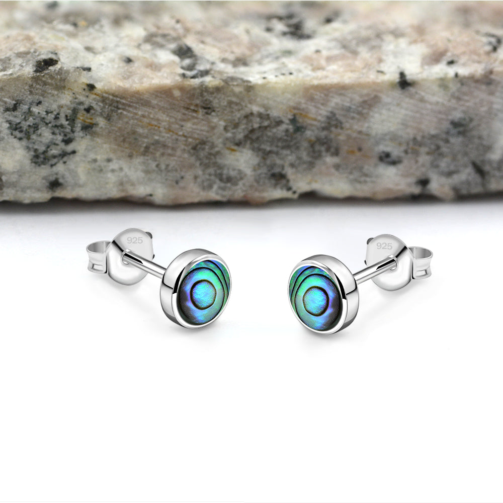 6mm | Abalone Shell Round Sterling Silver Stud Earrings