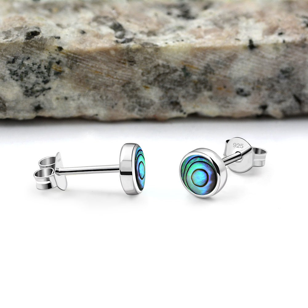 6mm | Abalone Shell Round Sterling Silver Stud Earrings