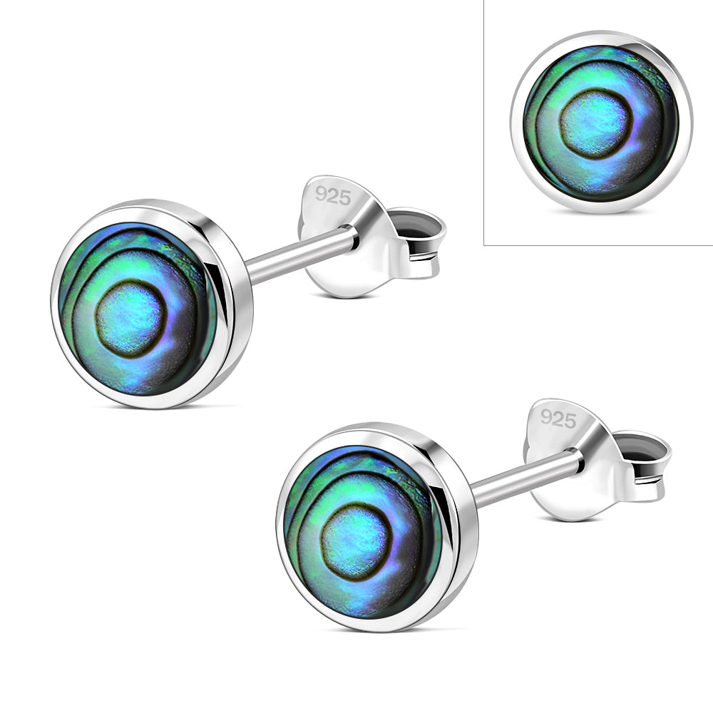 6mm | Abalone Shell Round Sterling Silver Stud Earrings