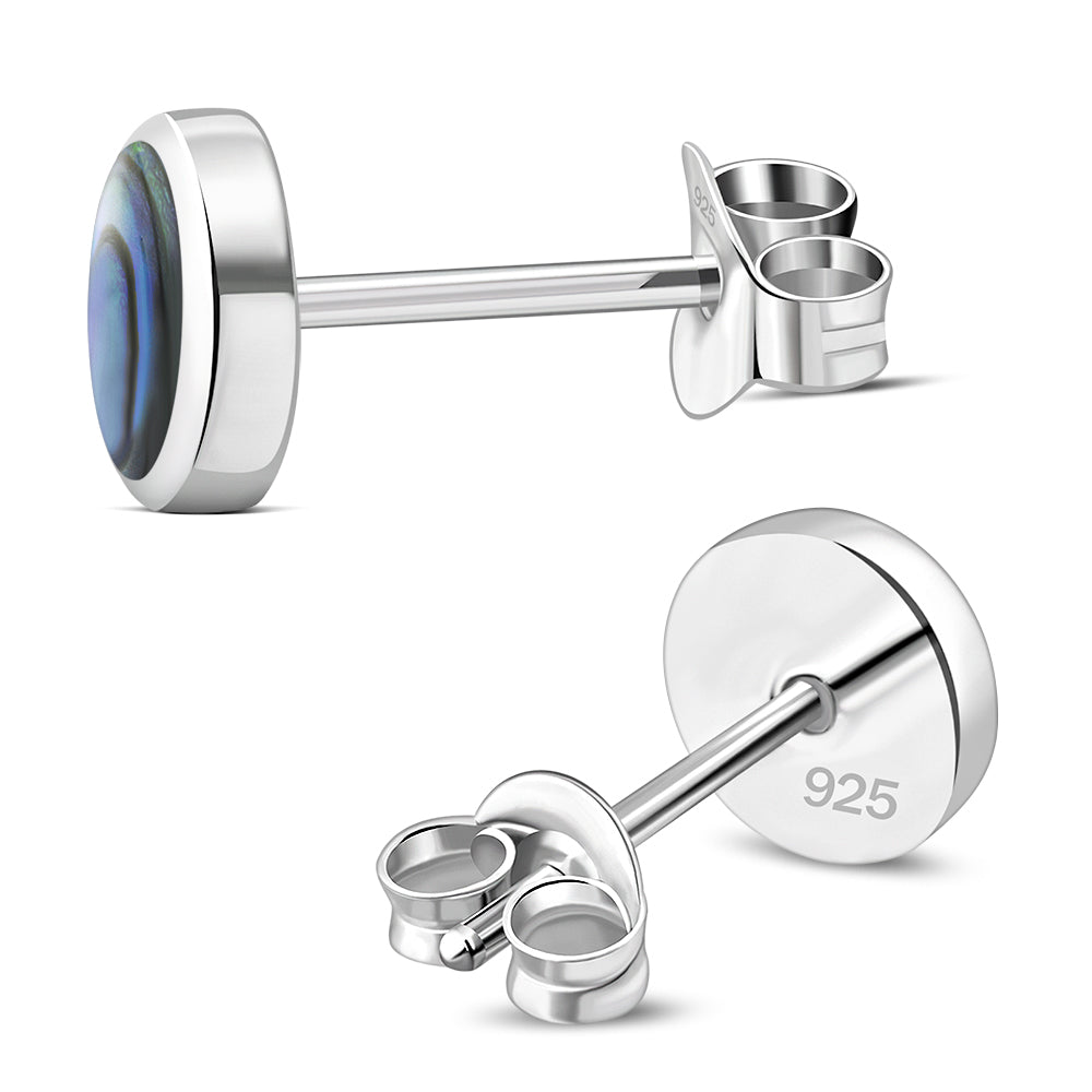 6mm | Abalone Shell Round Sterling Silver Stud Earrings