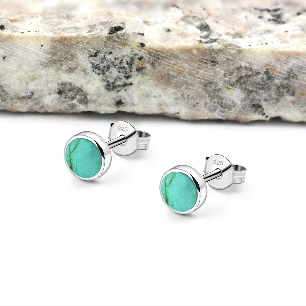 6mm | Turquoise Round Sterling Silver Stud Earrings