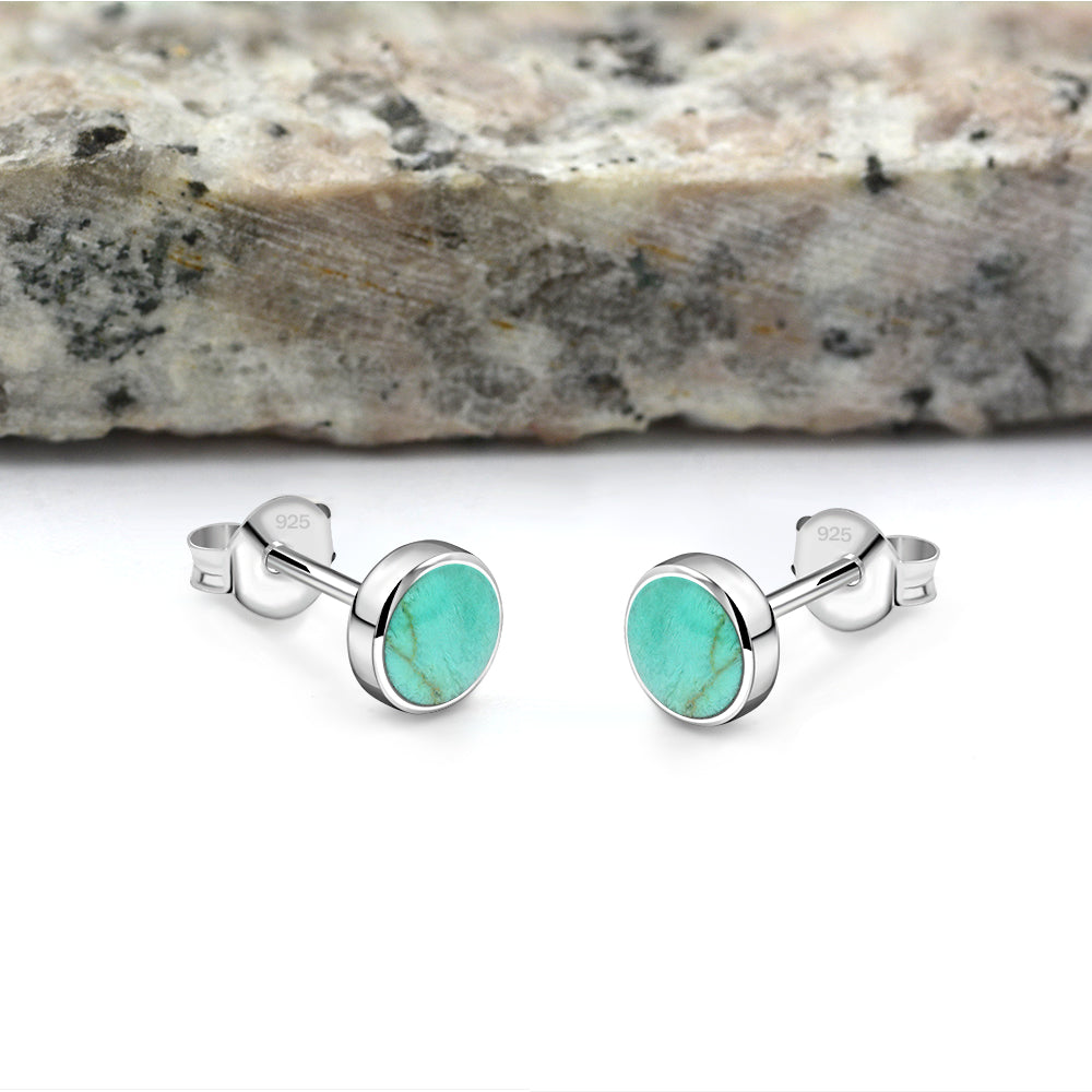 6mm | Turquoise Round Sterling Silver Stud Earrings