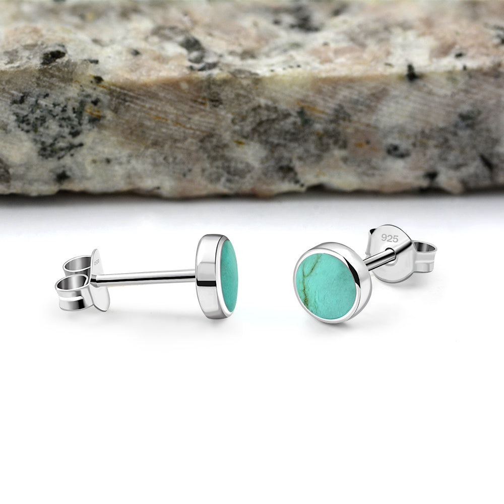 6mm | Turquoise Round Sterling Silver Stud Earrings