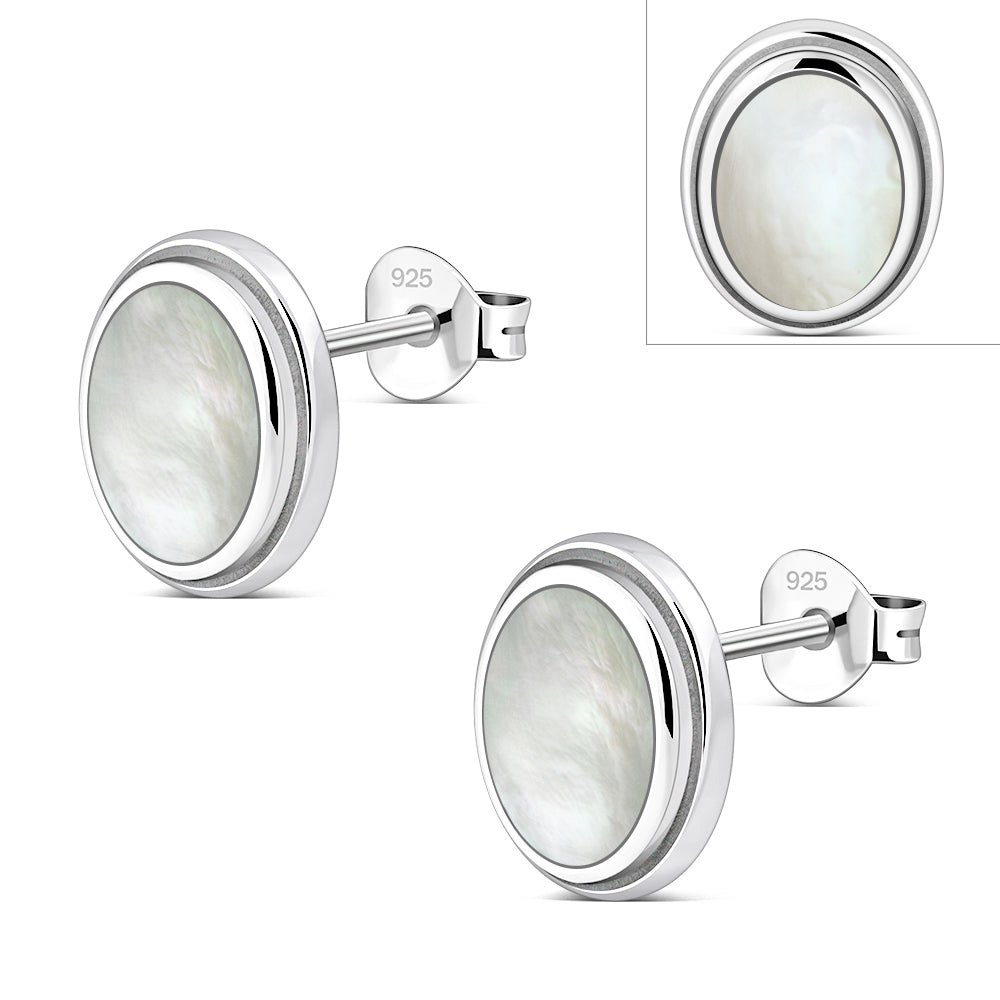 Mother of Pearl Oval Stud Silver Earrings