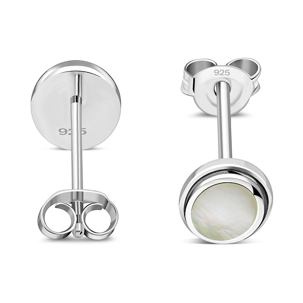 Mother of Pearl Oval Stud Silver Earrings