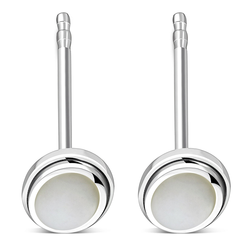 Mother of Pearl Oval Stud Silver Earrings