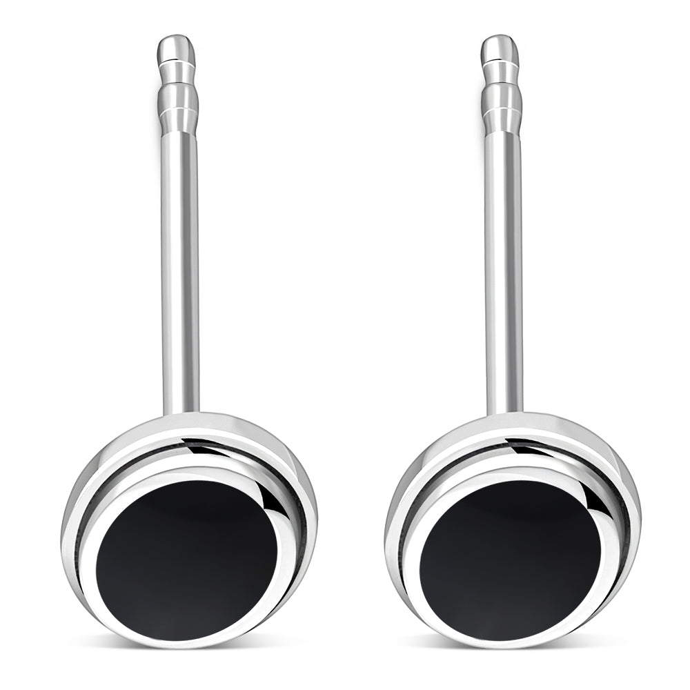 Black Onyx Oval Stud Silver Earrings