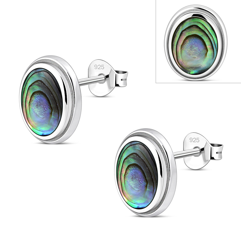Abalone Shell Oval Stud Silver Earrings
