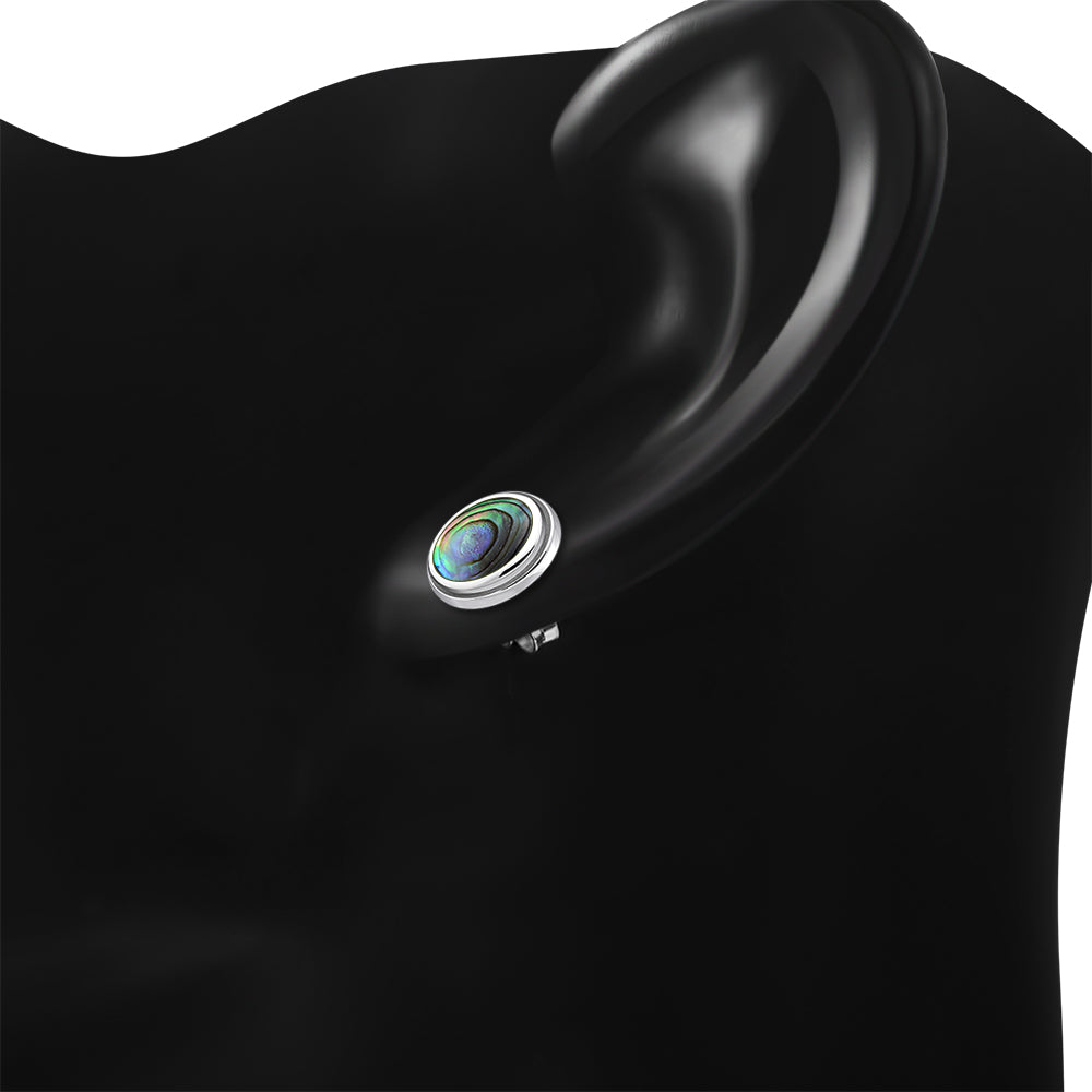 Abalone Shell Oval Stud Silver Earrings
