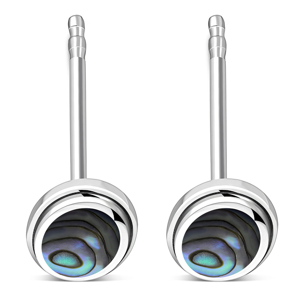 Abalone Shell Oval Stud Silver Earrings