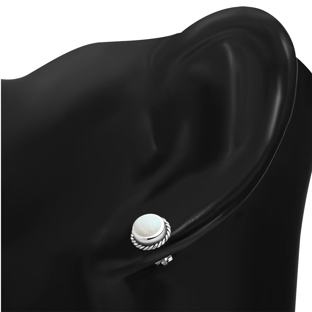 Mother of Pearl Round Stud Silver Earrings