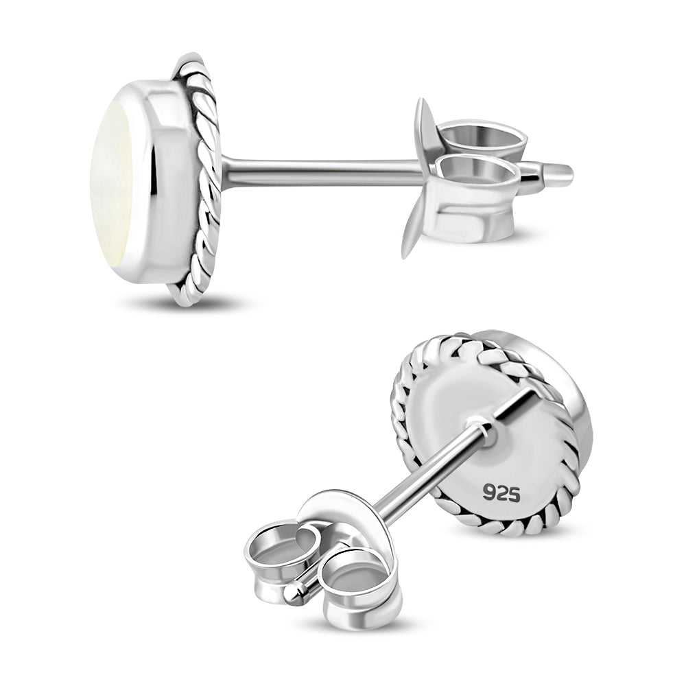Mother of Pearl Round Stud Silver Earrings