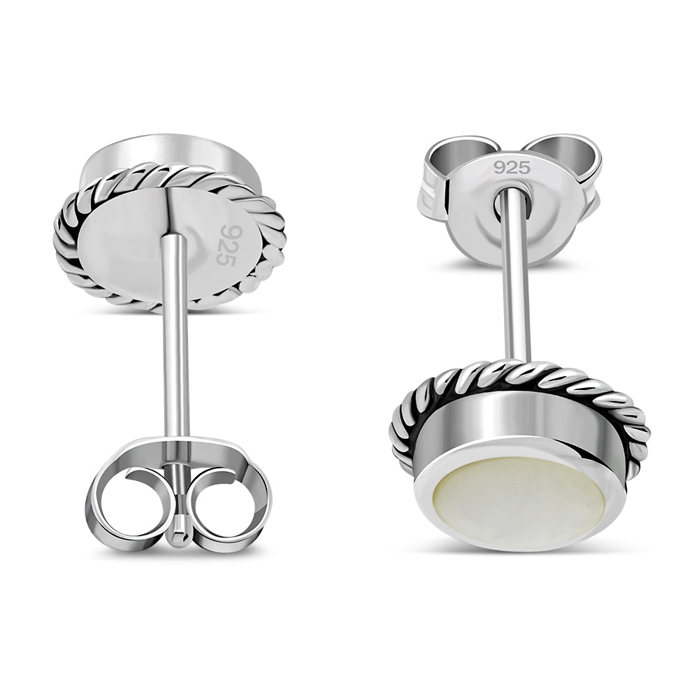 Mother of Pearl Round Stud Silver Earrings