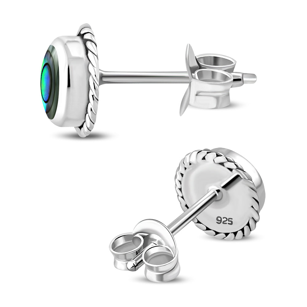 Abalone Shell Round Stud Silver Earrings