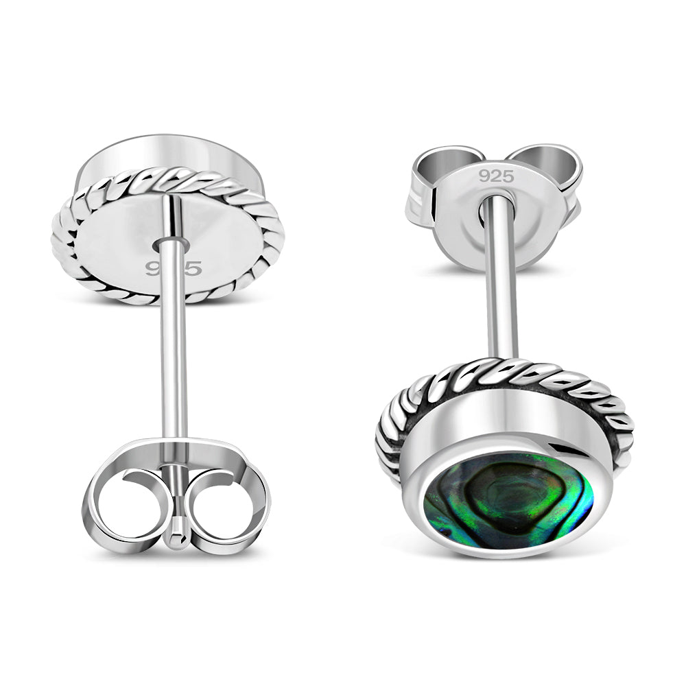 Abalone Shell Round Stud Silver Earrings