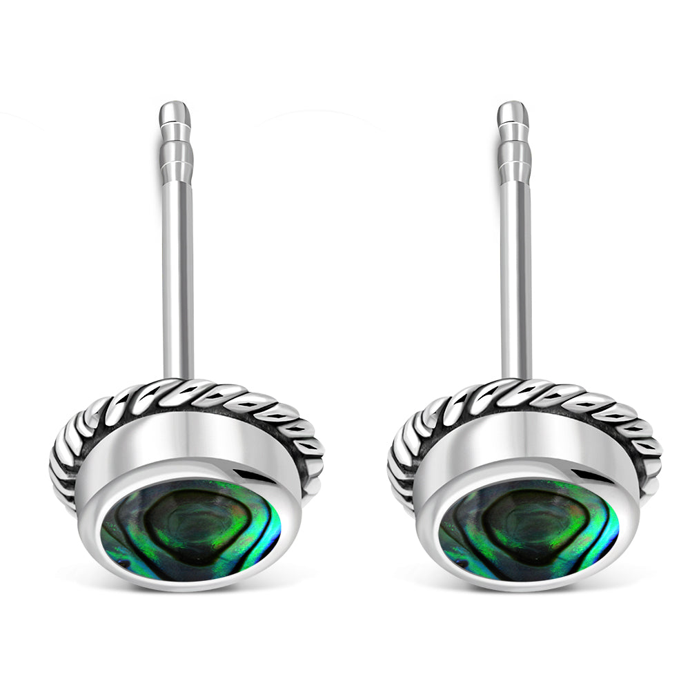 Abalone Shell Round Stud Silver Earrings