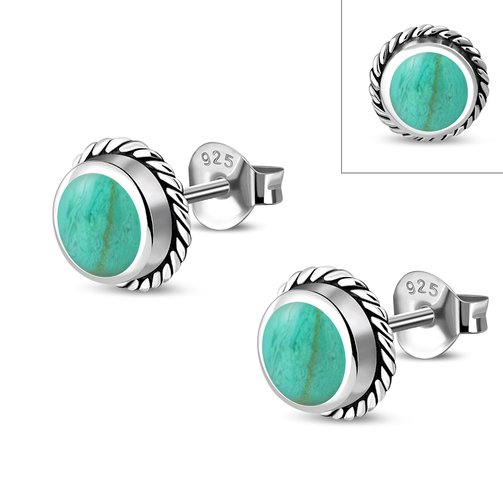 Turquoise Round Stud Silver Earrings