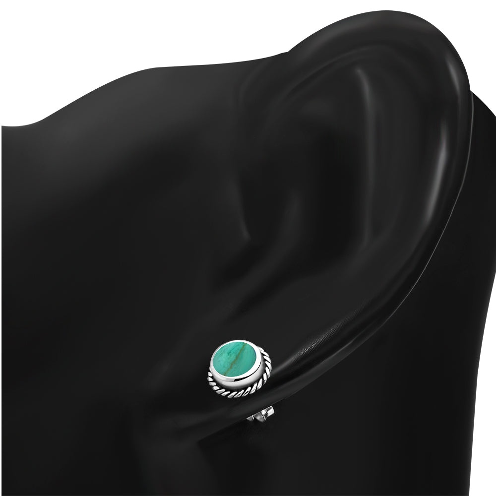 Turquoise Round Stud Silver Earrings