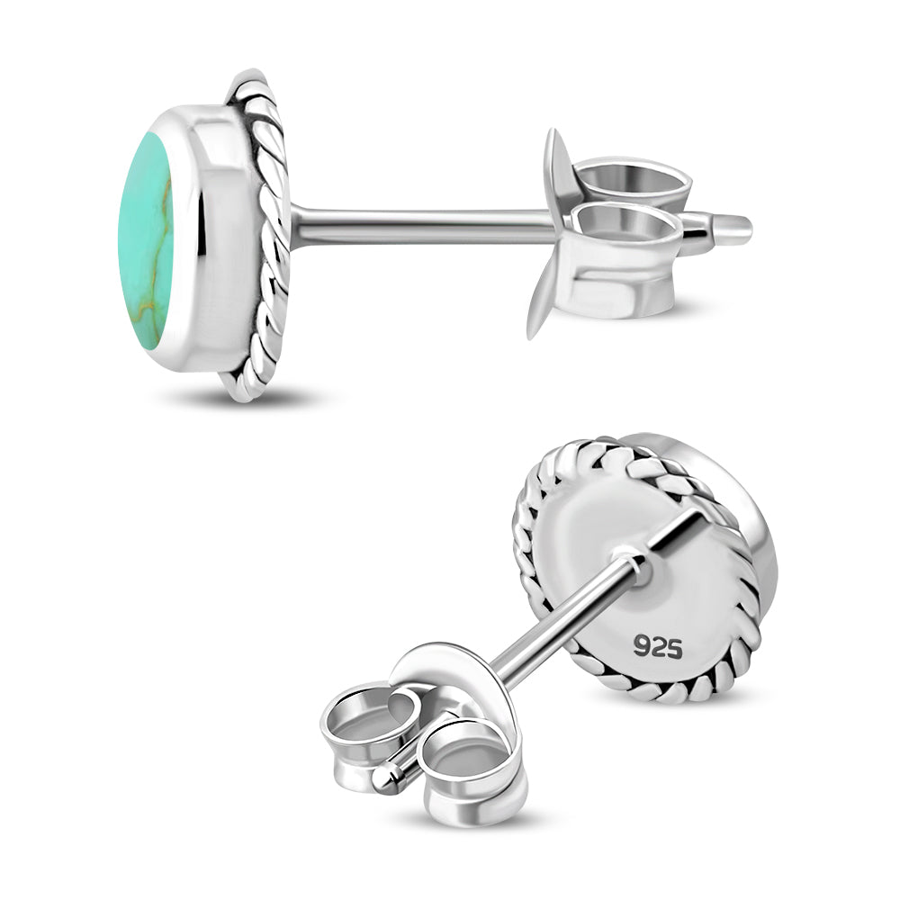 Turquoise Round Stud Silver Earrings