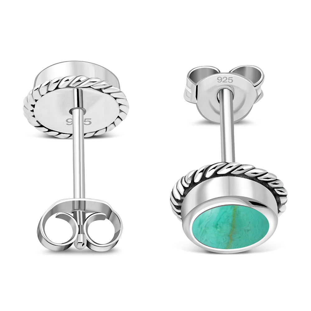 Turquoise Round Stud Silver Earrings