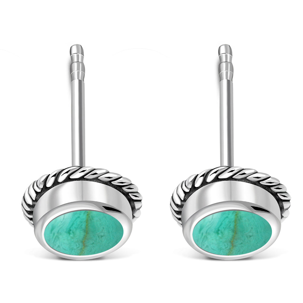 Turquoise Round Stud Silver Earrings