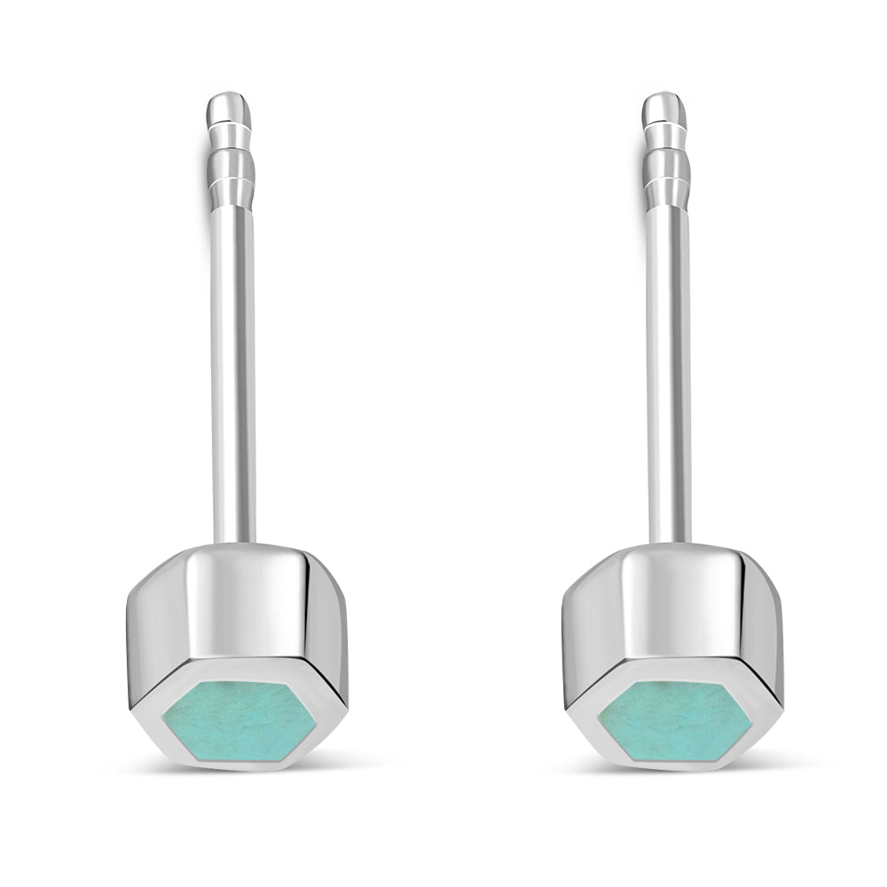 Tiny Turquoise Hexagon Silver Stud Earrings
