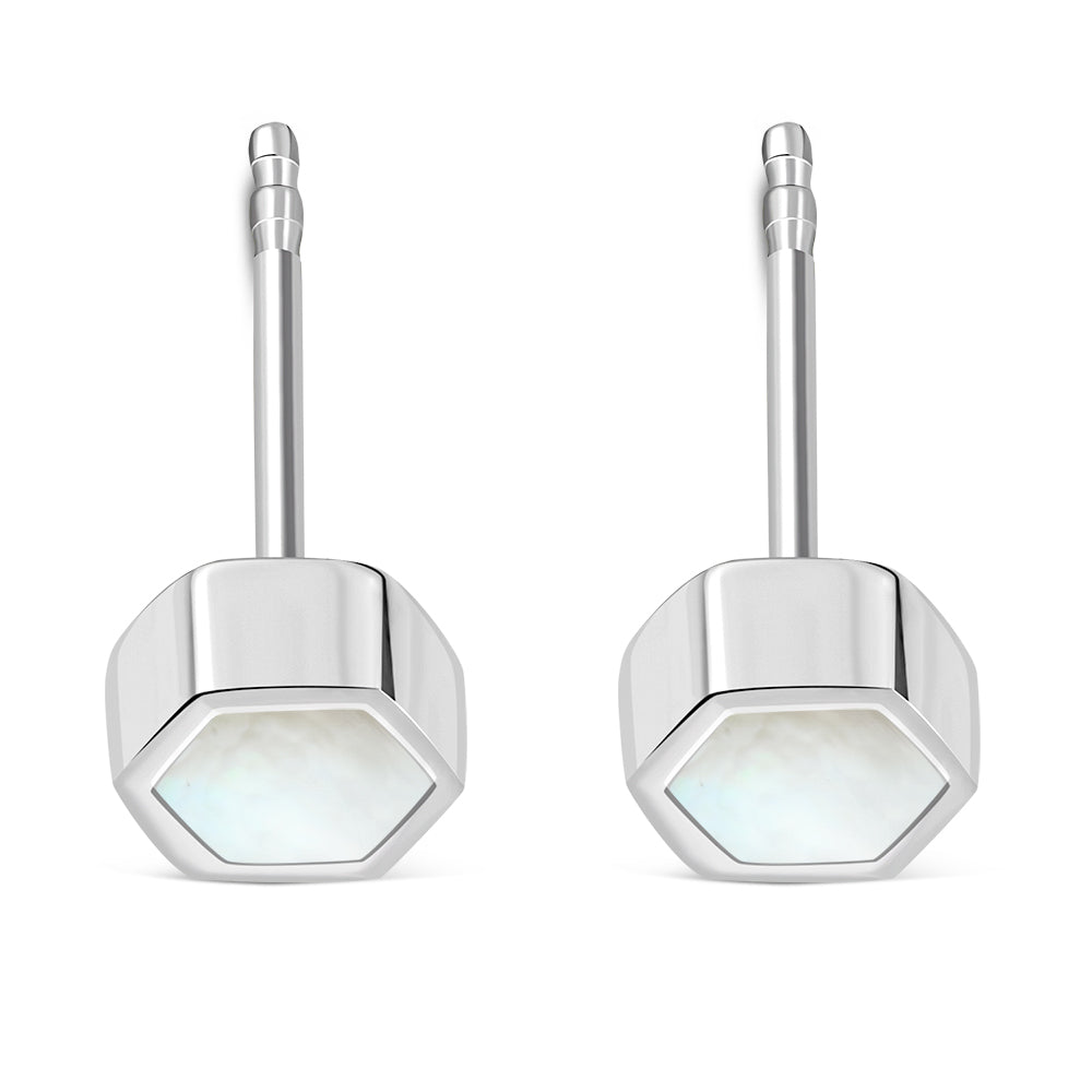 Mother of Pearl Hexagon Silver Stud Earrings