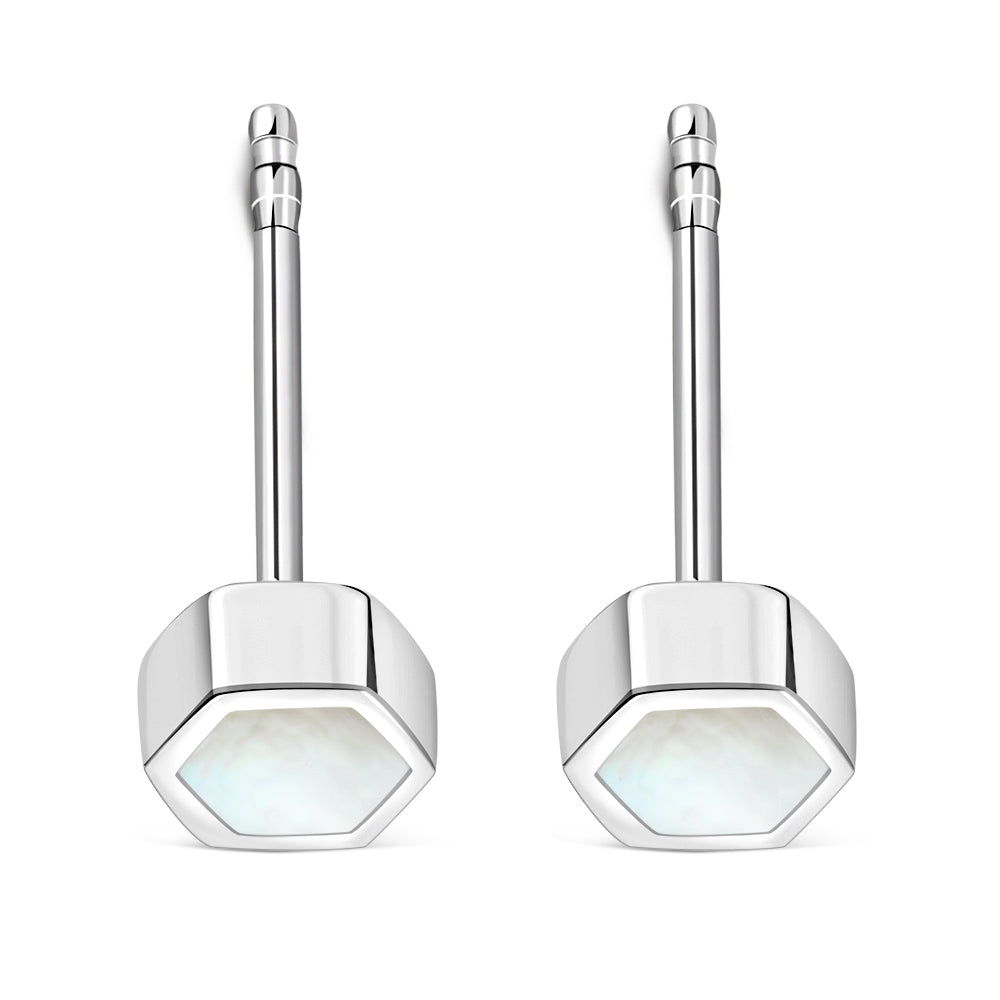 Mother of Pearl Hexagon Silver Stud Earrings
