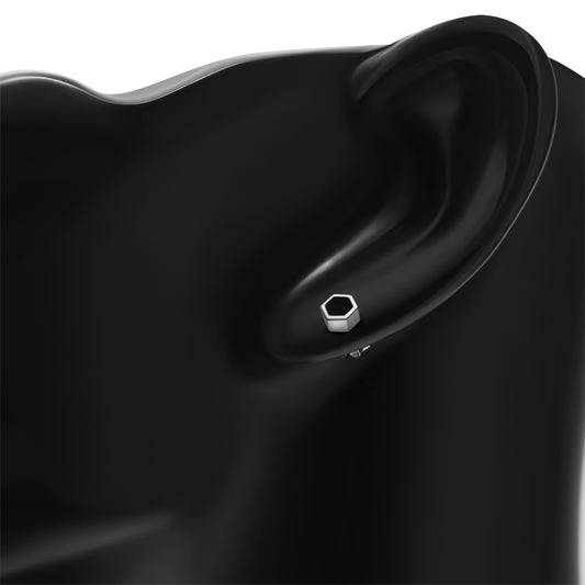 Black Onyx Hexagon Silver Stud Earrings
