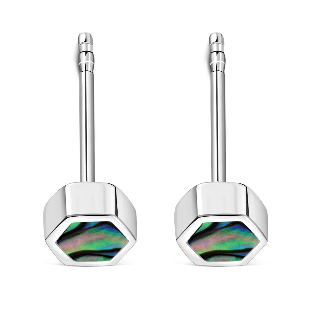 Abalone Shell Hexagon Silver Stud Earrings