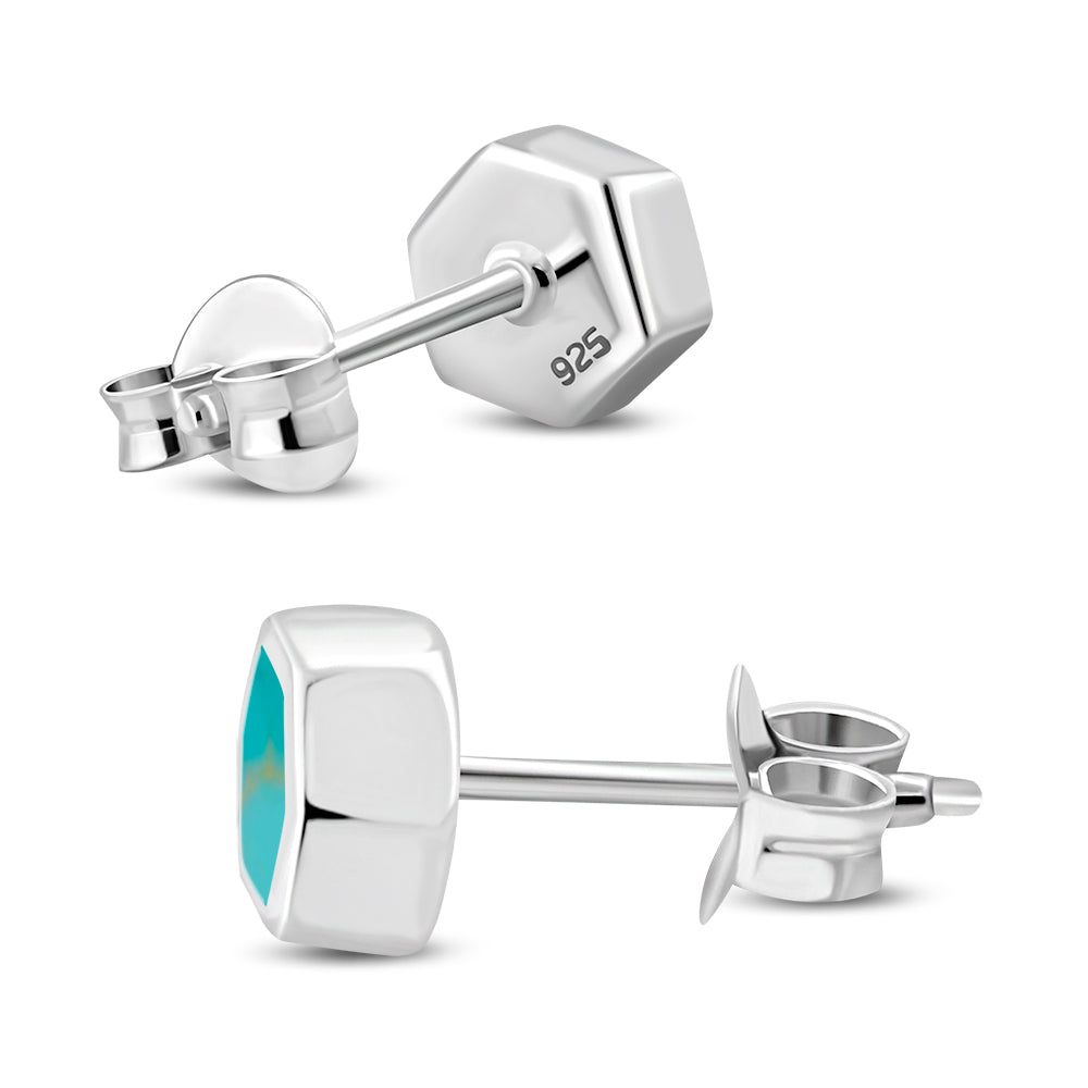 Turquoise Hexagon Silver Stud Earrings