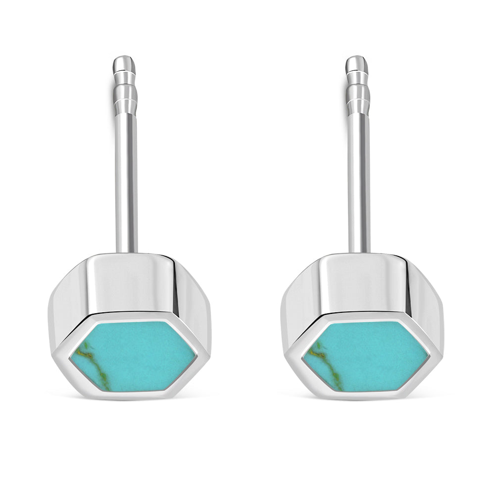 Turquoise Hexagon Silver Stud Earrings