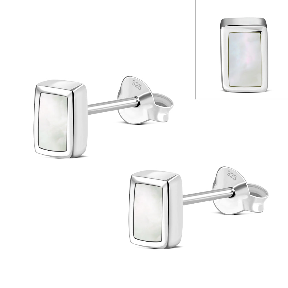 Mother of Pearl Rectangle Silver Stud Earrings