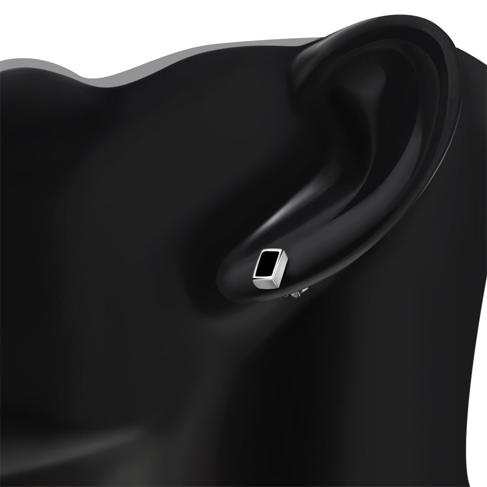 Black Onyx Rectangle Silver Stud Earrings