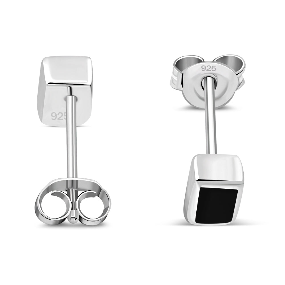 Black Onyx Rectangle Silver Stud Earrings