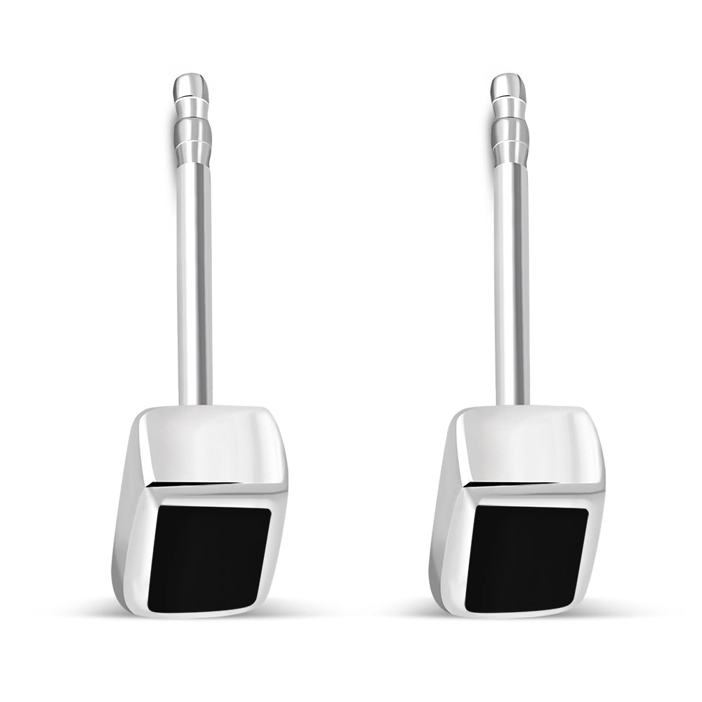 Black Onyx Rectangle Silver Stud Earrings