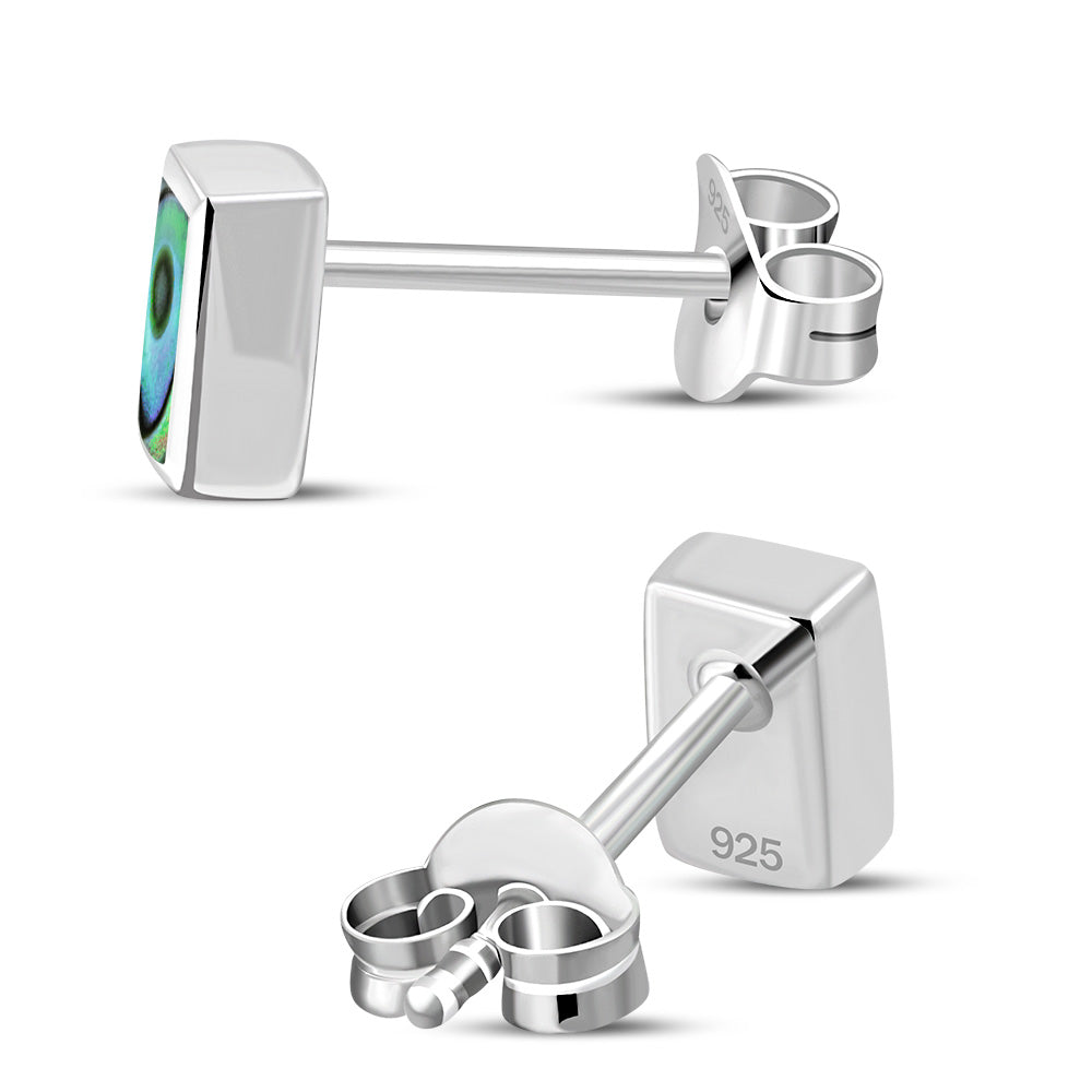 Abalone Shell Rectangle Silver Stud Earrings