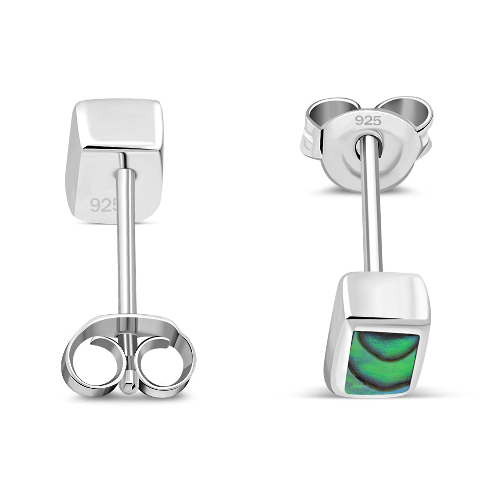 Abalone Shell Rectangle Silver Stud Earrings